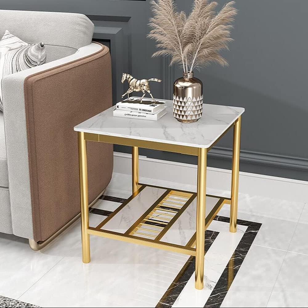 Faux Marble Side Table With Storage