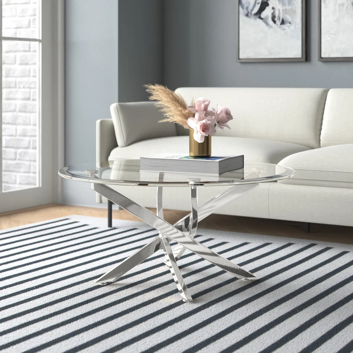 Glass X & Cross Legs Coffee Tables