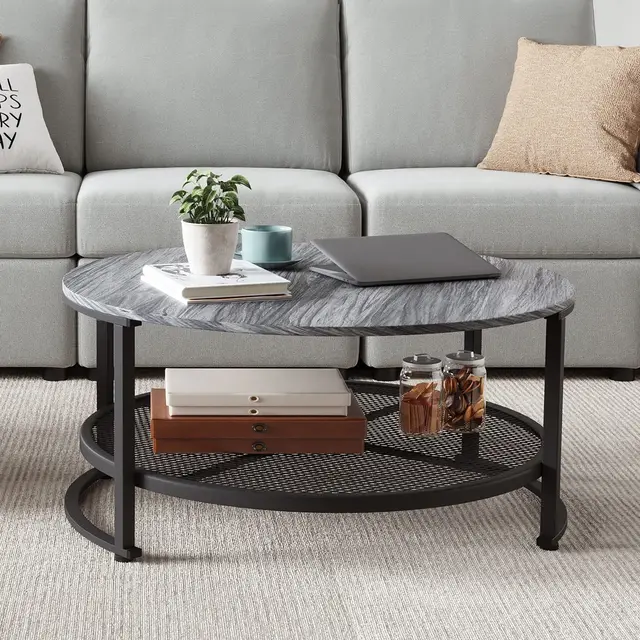 Round Coffee Table With Mesh Shelf