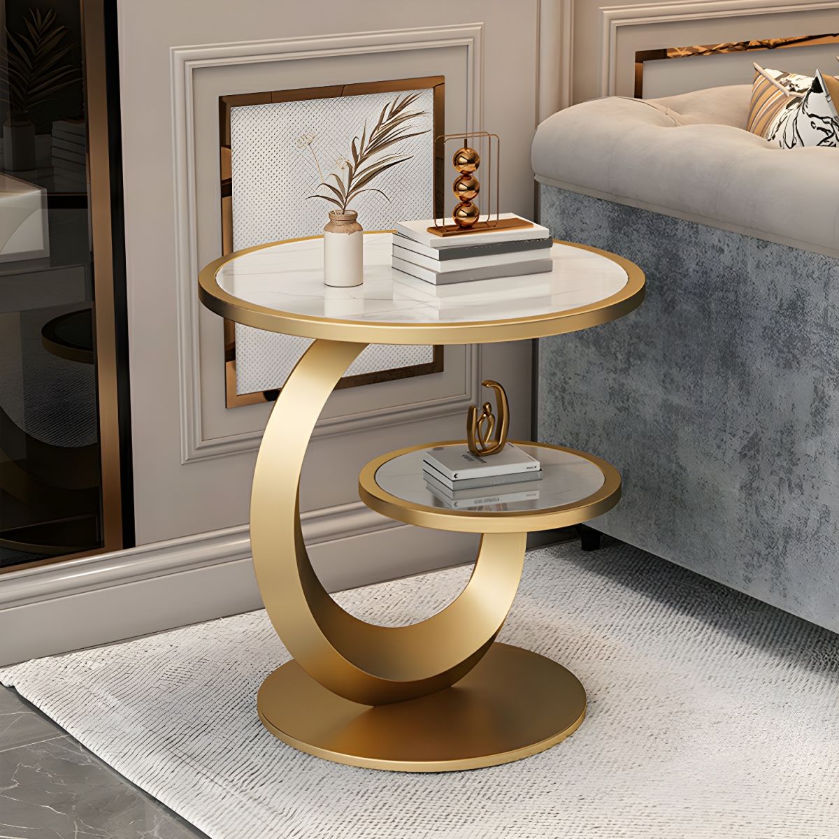 Modern Round Stone Top Side Table