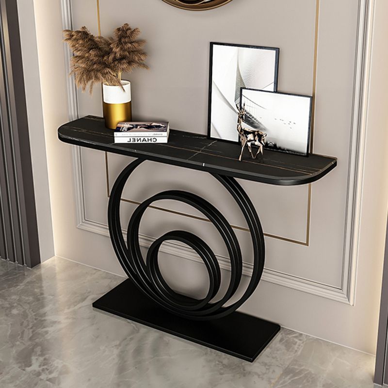 Glam Circle Top Slate & Abstract Metal Base Console Table