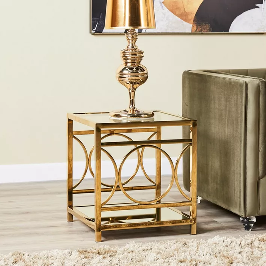 Contemporary Glass Top Metal Shelf Side Table