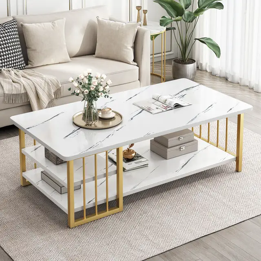 Zigzag Design Rectangular Coffee Table With Shelf