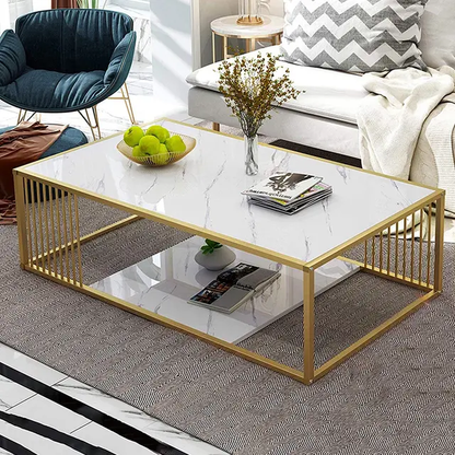 Double-Layerse Top Inlay Coffee Table With Shelf