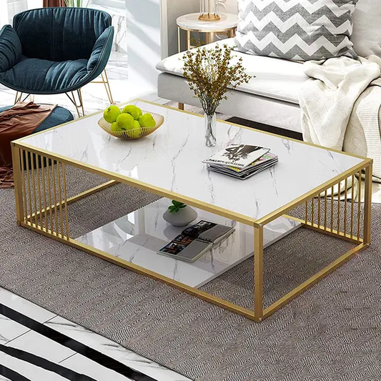 Double-Layerse Top Inlay Coffee Table With Shelf