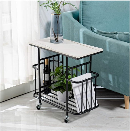 Side Table with Metal Storage Basket
