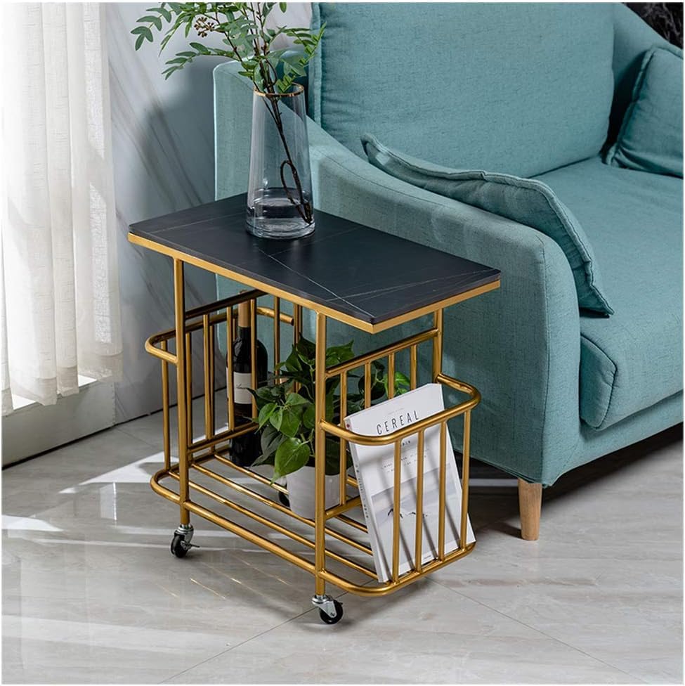 Side Table with Metal Storage Basket