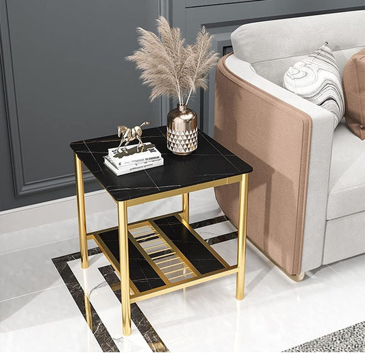 Faux Marble Side Table With Storage