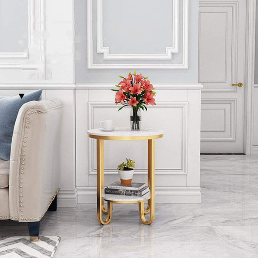 2-Tier Marble End Table With Side Storage