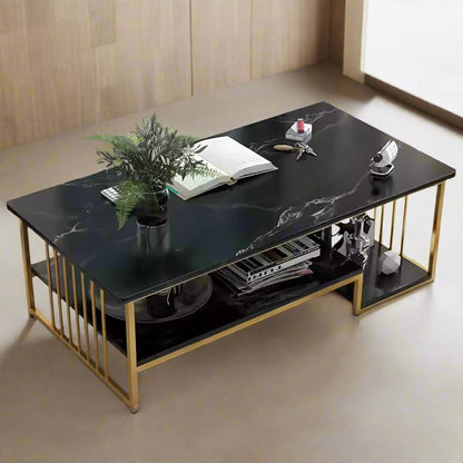 Rectangular Gold Finish Coffee Table With Shelf
