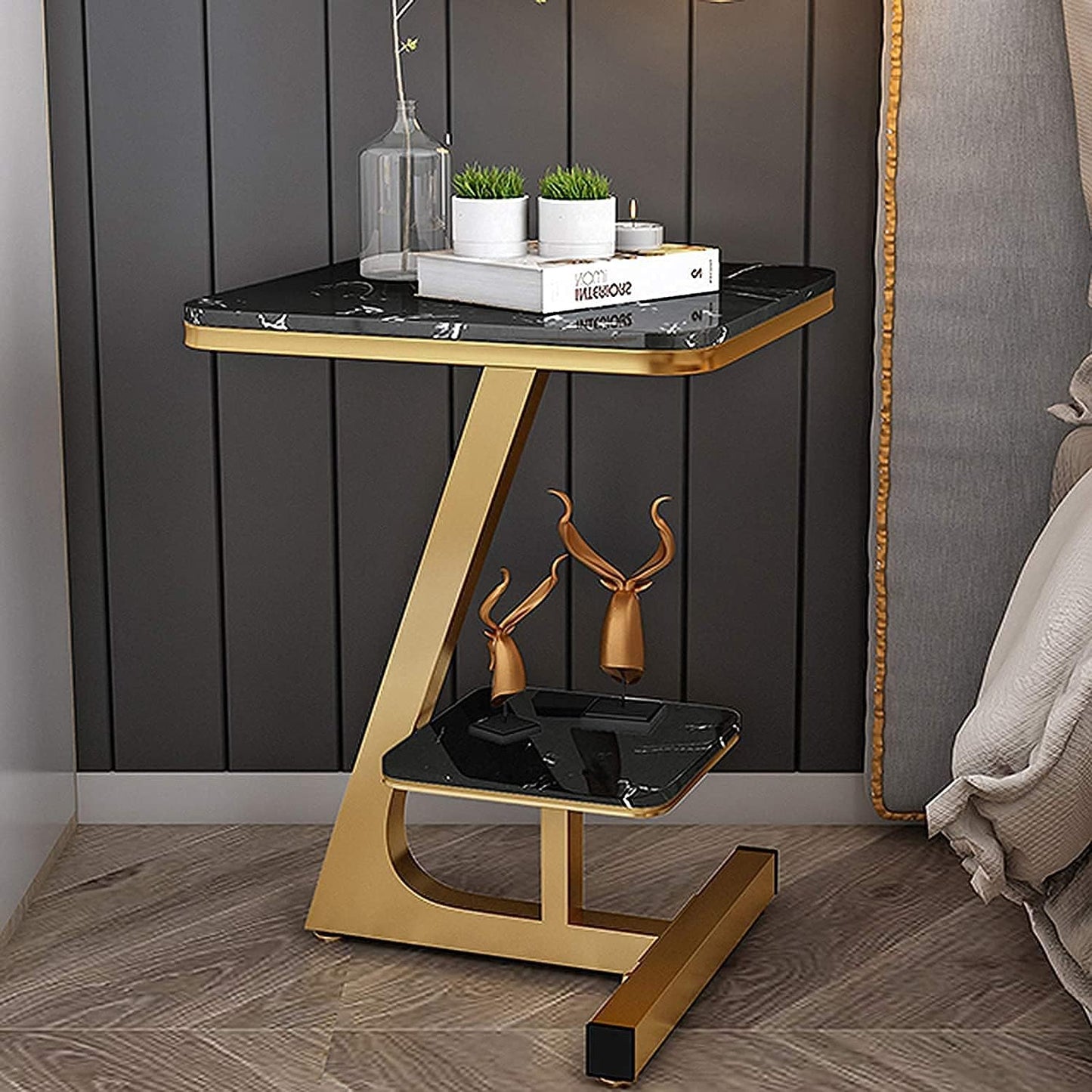 Marble Bedside Table Metal Frame With Storage