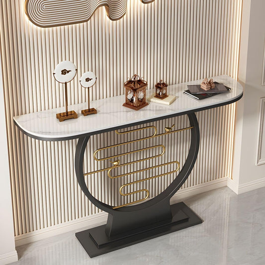 Scratch Resistant Glam Stone/Metal Entrance Table Modern Abstract Console Table