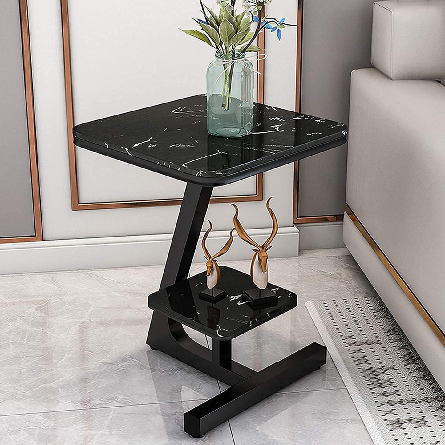 Marble Bedside Table Metal Frame With Storage
