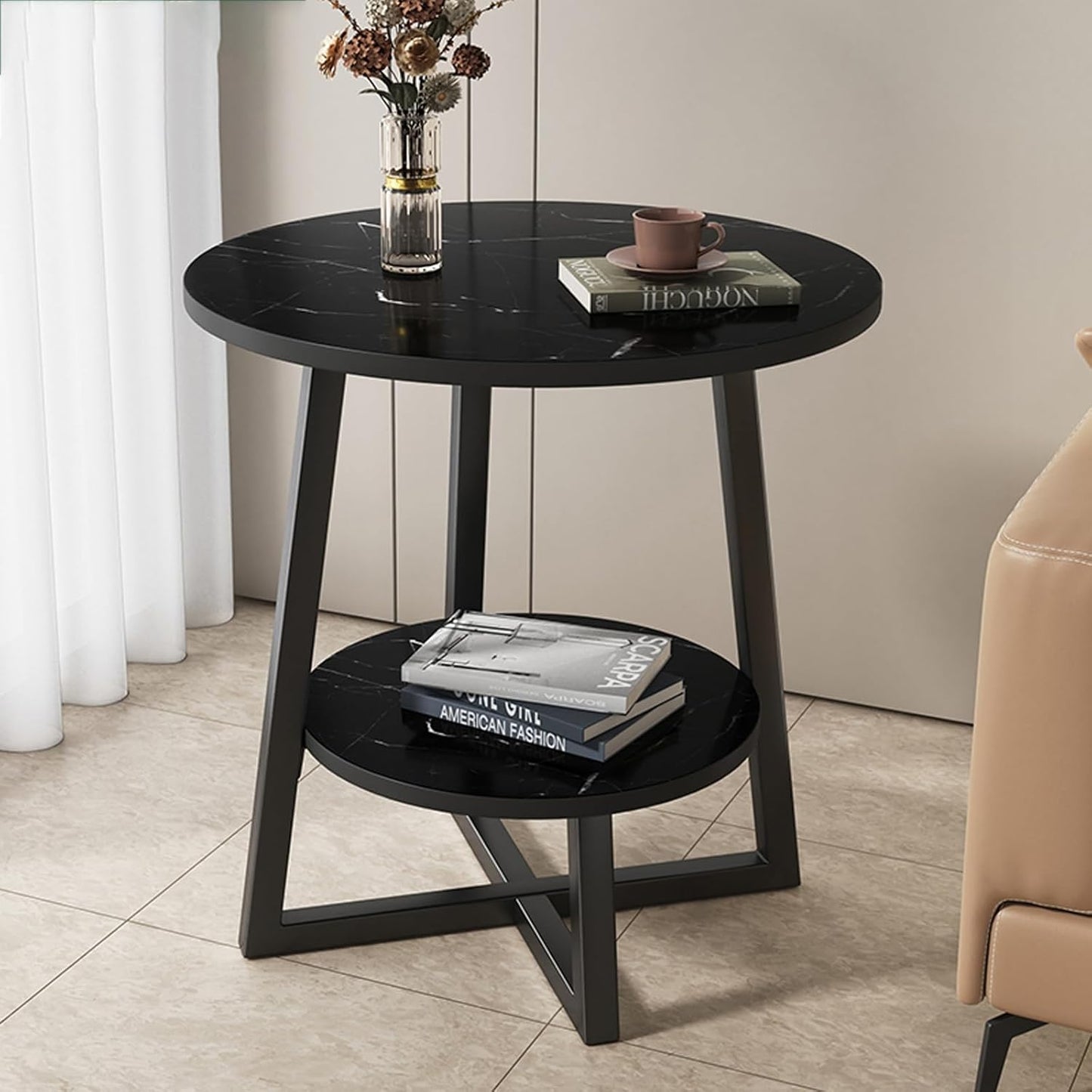 Modern Double Top Round Side Table