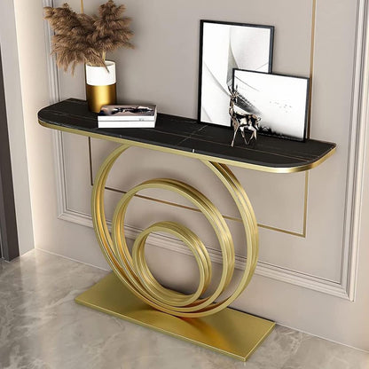 Glam Circle Top Slate & Abstract Metal Base Console Table