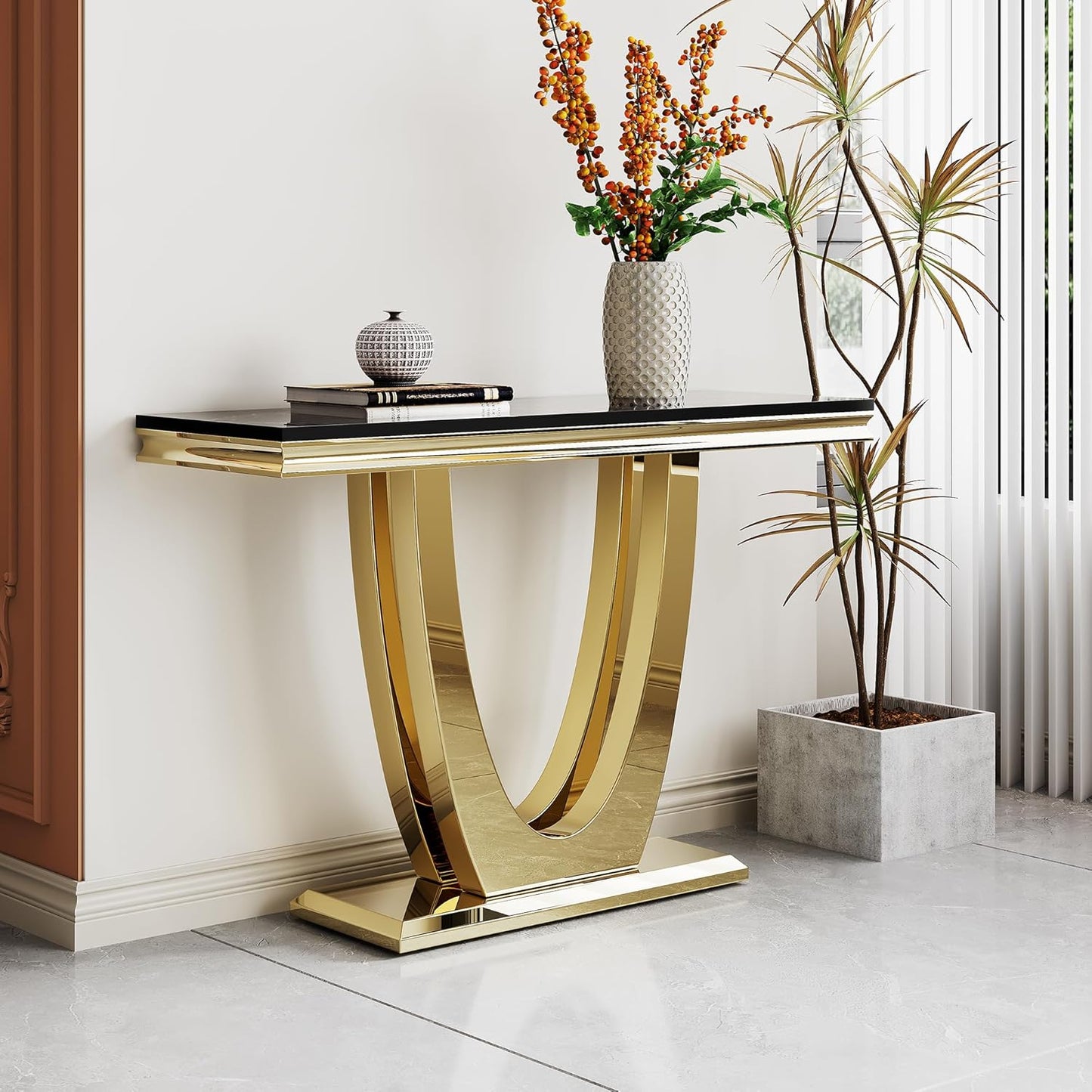 Marble Console Table,Modern Rectangular Luxury Marble Entryway Sofa Table