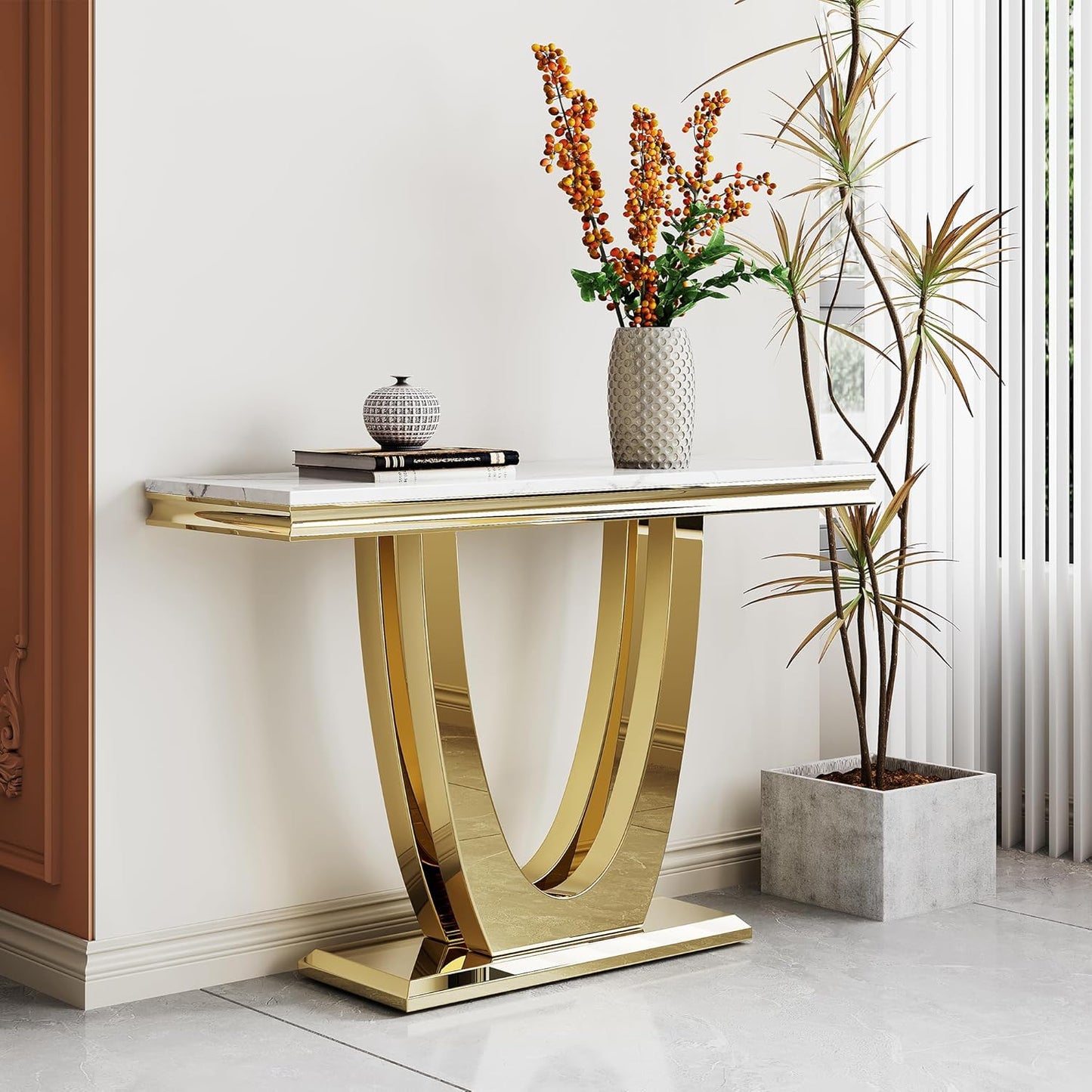 Marble Console Table,Modern Rectangular Luxury Marble Entryway Sofa Table
