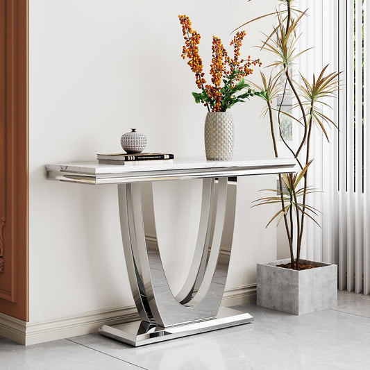 Marble Console Table,Modern Rectangular Luxury Marble Entryway Sofa Table