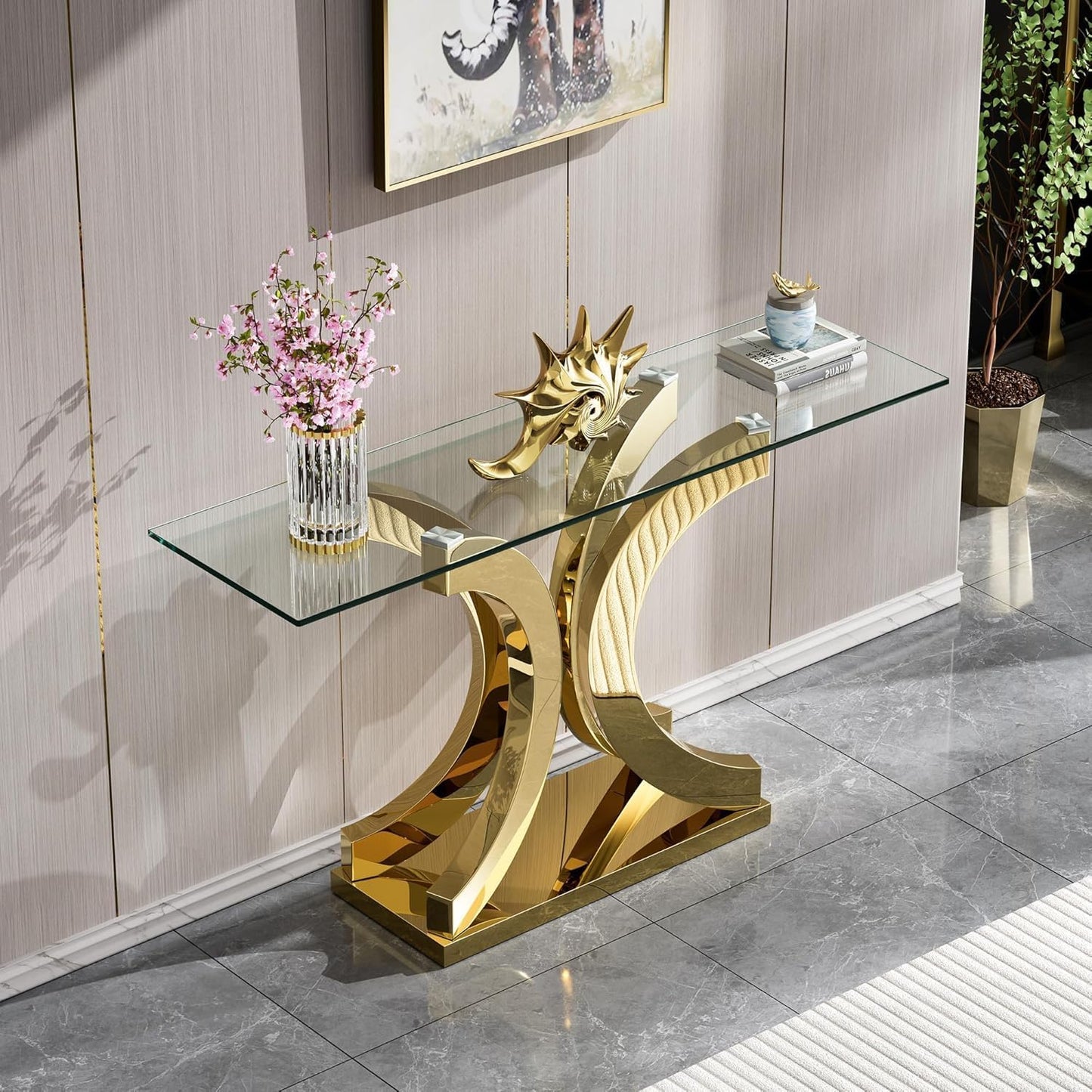 Glass Console Table with Unique Shapes