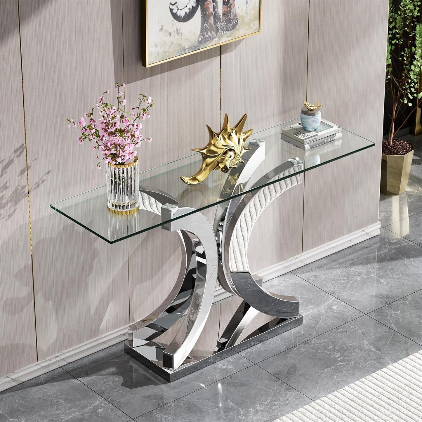 Glass Console Table with Unique Shapes