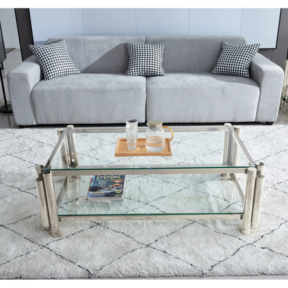 Modern Double-Layer Glass Coffee Table With Shelf