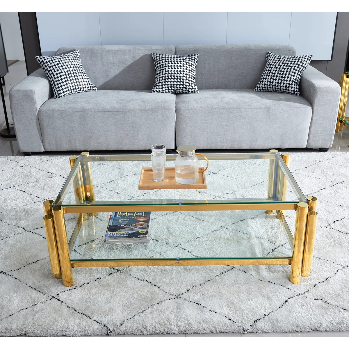 Modern Double-Layer Glass Coffee Table With Shelf