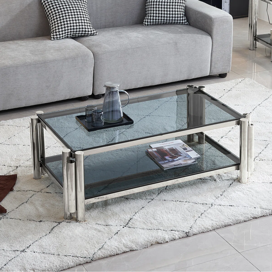 Modern Double-Layer Glass Coffee Table With Shelf