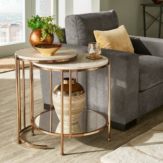 Handmade Set of 2 Gold Nesting Side Tables