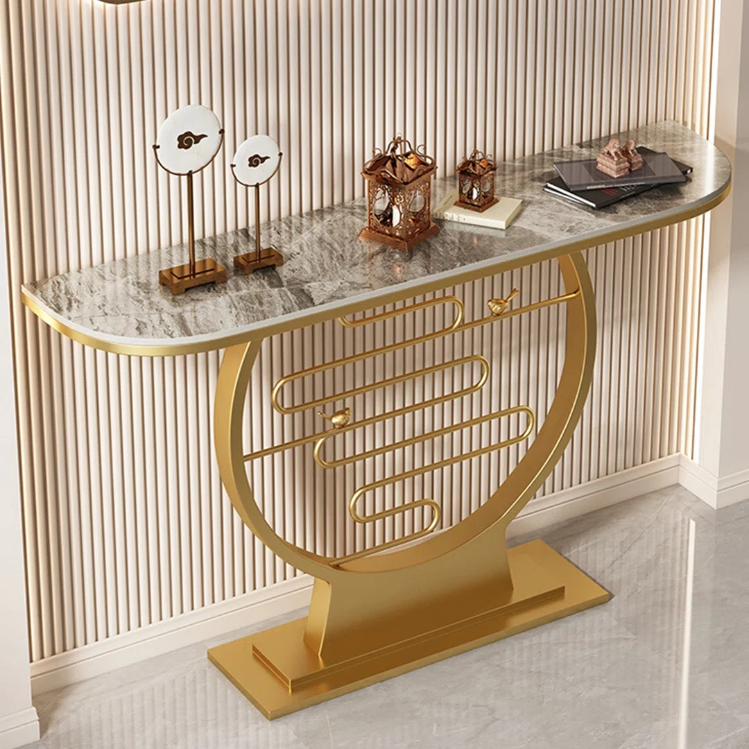 Scratch Resistant Glam Stone/Metal Entrance Table Modern Abstract Console Table