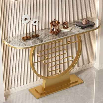 Scratch Resistant Glam Stone/Metal Entrance Table Modern Abstract Console Table