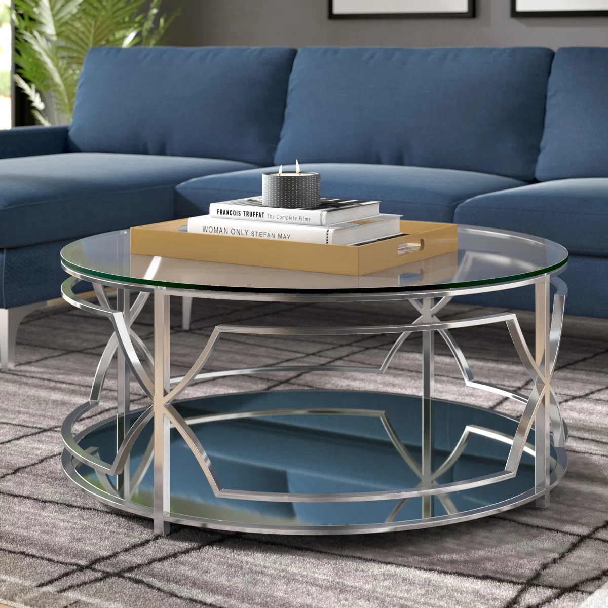 Round Center Coffee Table With Shelf