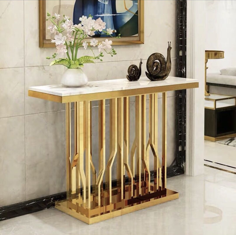 Console Table Gold/Glossy Rose Gold Frame
