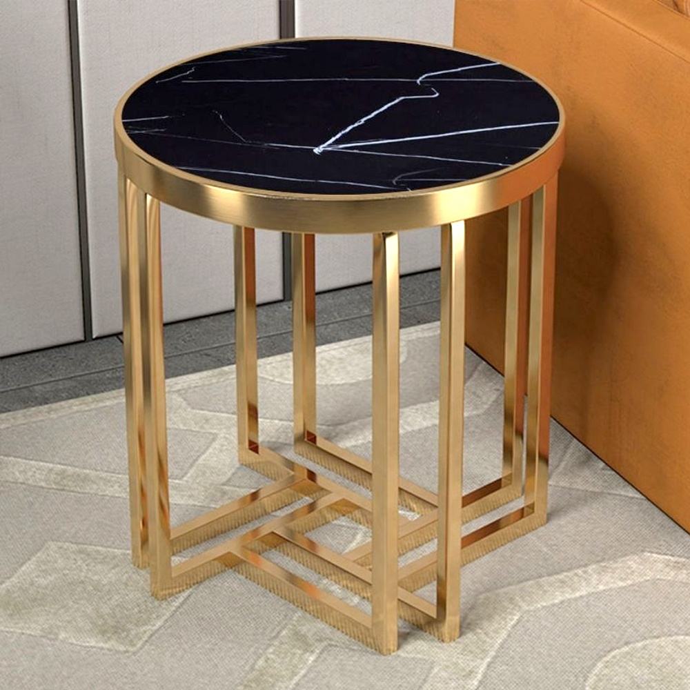 Drum Side Table with 4 Strips