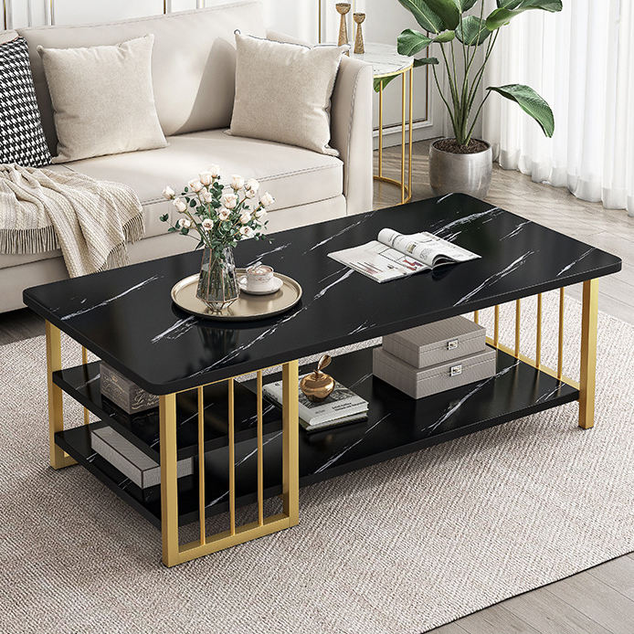 Zigzag Design Rectangular Coffee Table With Shelf