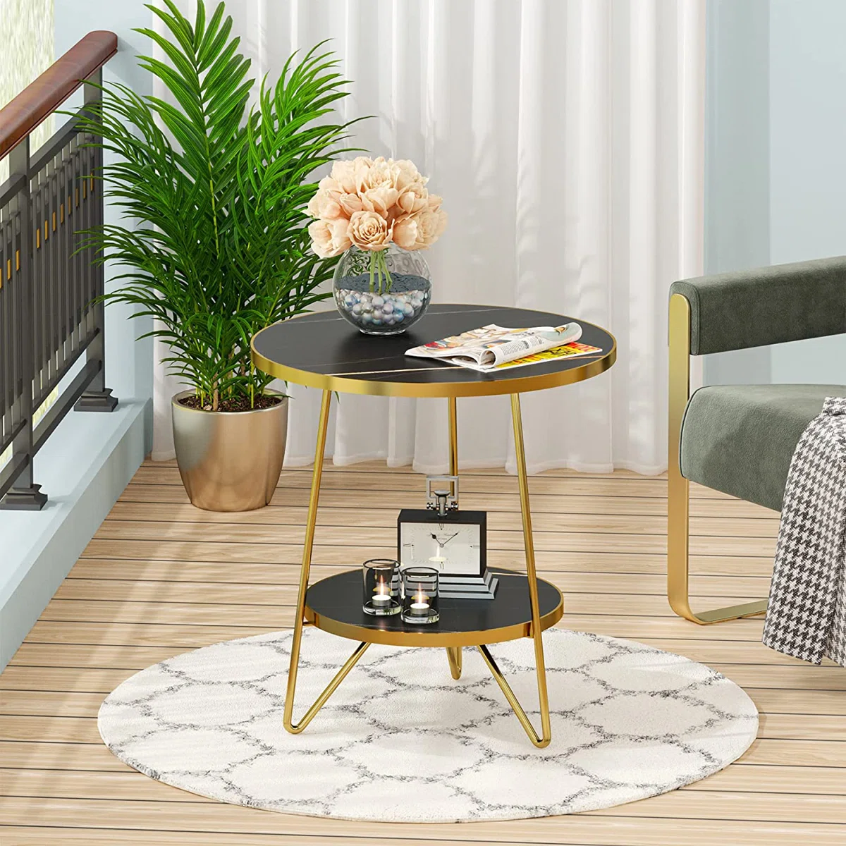 2 Tier Round Side Table with Shelve