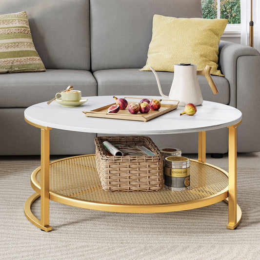 Round Coffee Table With Mesh Shelf