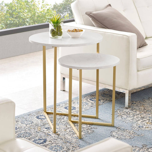 Modern Round Metal Base Nesting Side Tables Set